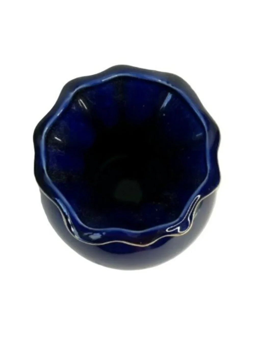 Vintage Japanese Cobalt Blue Porcelain Scalloped Iris Bud Vase 4.75